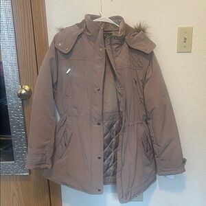 NWOT Gallery Tan Quilted Faux Fur Hooded Winter Coat